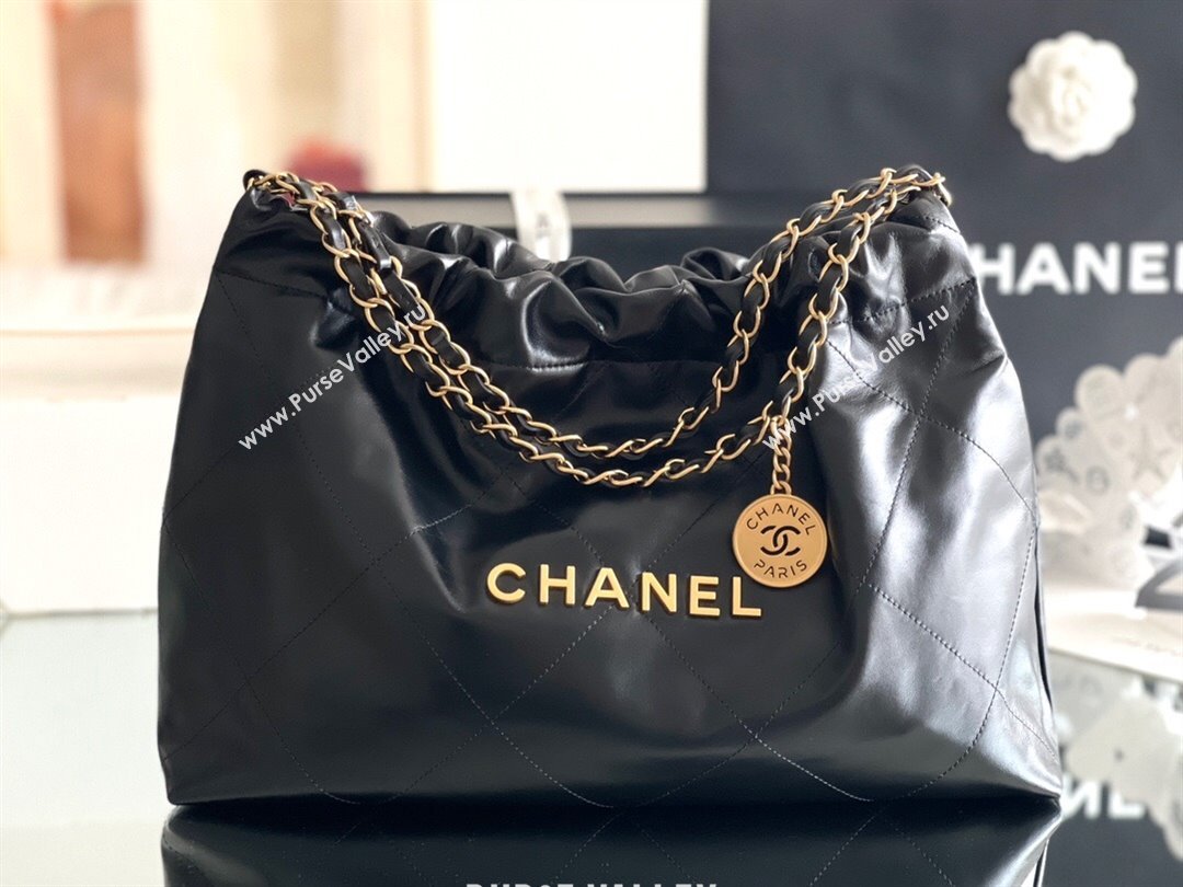 Chanel Shiny Calfskin 22 East West Shopping Bag AS4486 Black/Gold 2024 Top Quality (MHE-24072305)