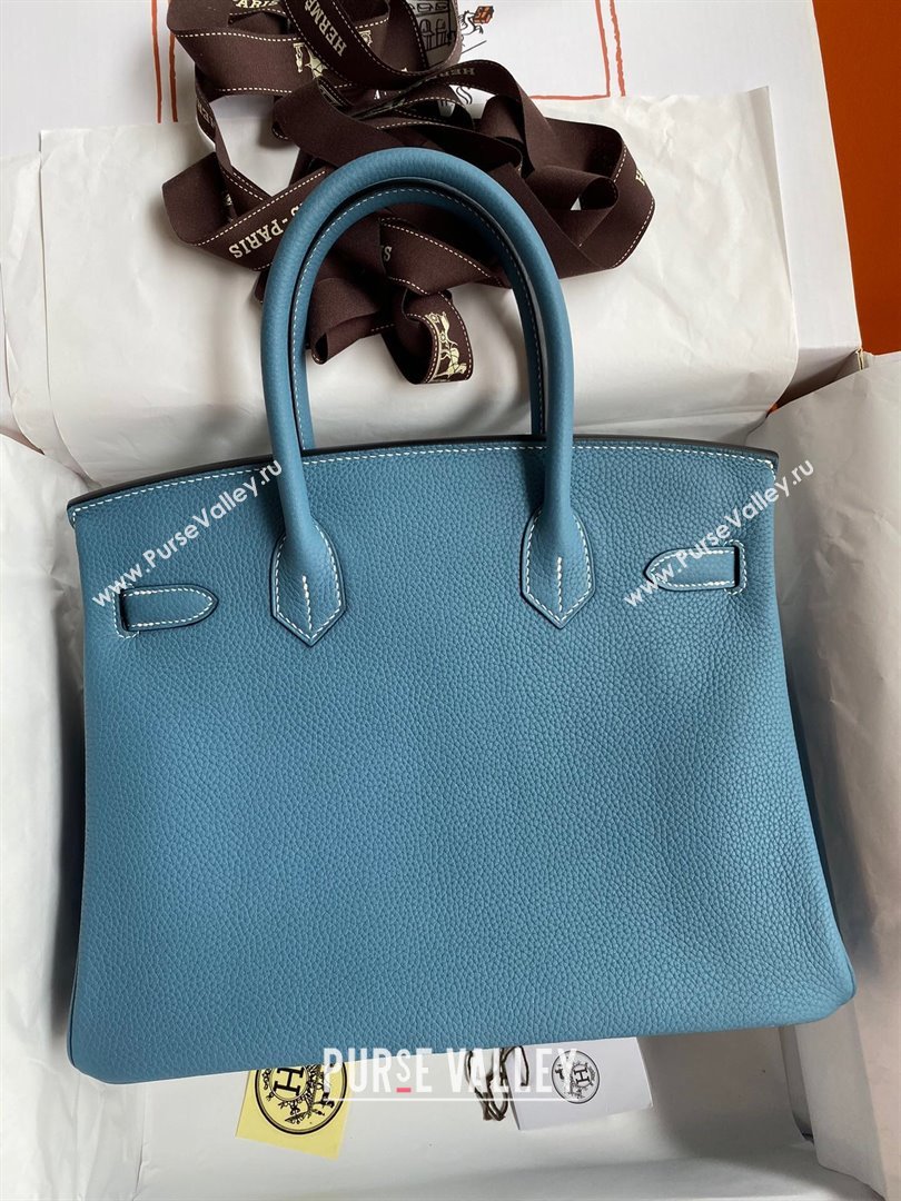 Hermes Birkin 30cm/35cm Bag in Original Togo Leather Denim Blue/Silver 2024 (Full Handmade) (XYA-24040916)