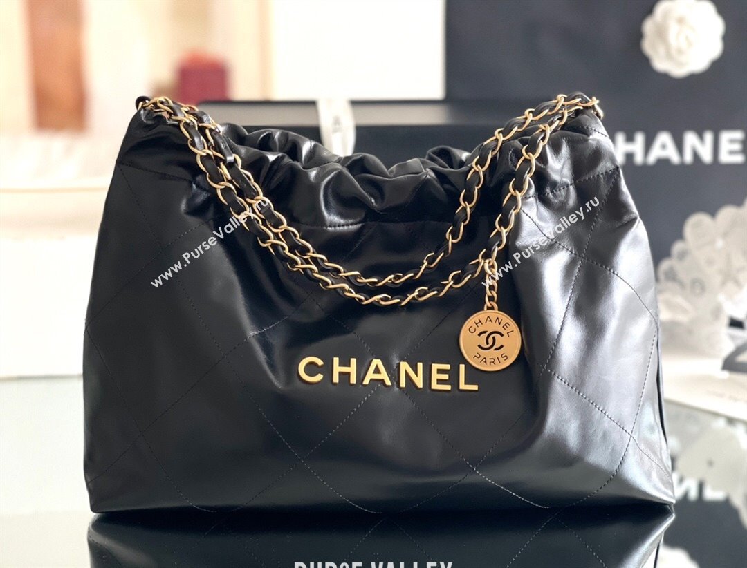 Chanel Shiny Calfskin 22 East West Shopping Bag AS4486 Black/Gold 2024 Top Quality (MHE-24072305)