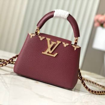 Louis Vuitton Capucines Mini Bag with Strass Hardware in Burgundy Taurillon Leather M24583 2025 (K-25010716)