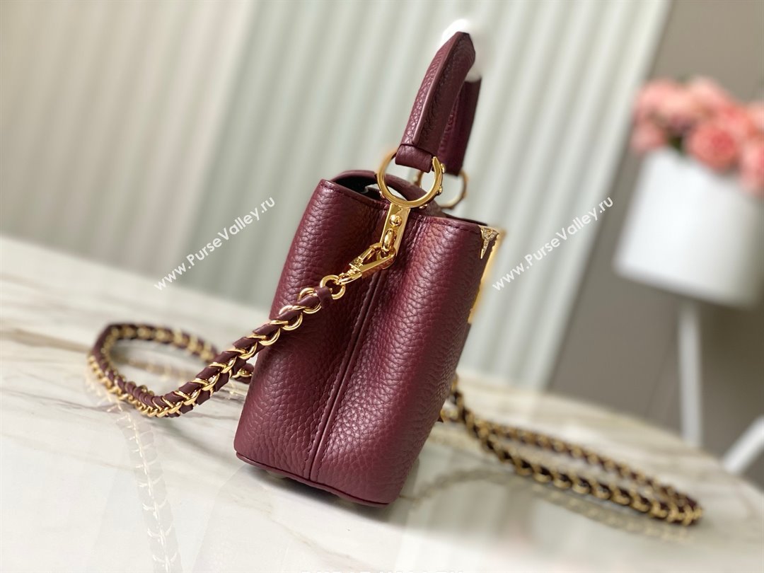 Louis Vuitton Capucines Mini Bag with Strass Hardware in Burgundy Taurillon Leather M24583 2025 (K-25010716)