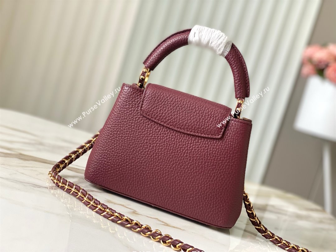 Louis Vuitton Capucines Mini Bag with Strass Hardware in Burgundy Taurillon Leather M24583 2025 (K-25010716)