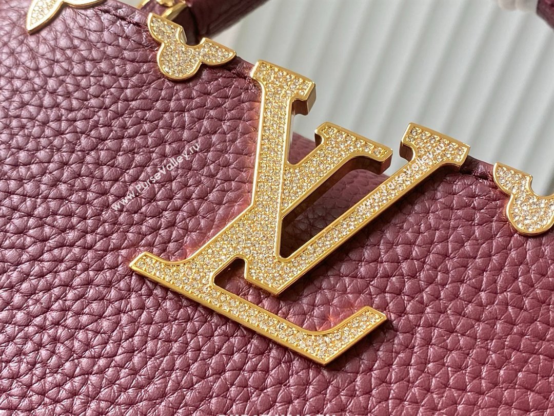 Louis Vuitton Capucines Mini Bag with Strass Hardware in Burgundy Taurillon Leather M24583 2025 (K-25010716)