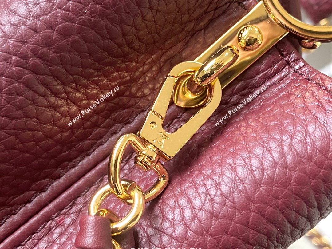 Louis Vuitton Capucines Mini Bag with Strass Hardware in Burgundy Taurillon Leather M24583 2025 (K-25010716)