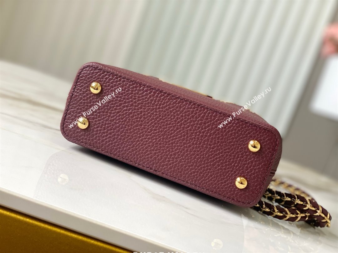 Louis Vuitton Capucines Mini Bag with Strass Hardware in Burgundy Taurillon Leather M24583 2025 (K-25010716)