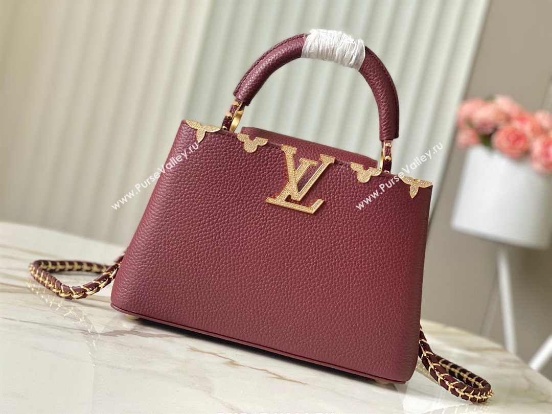 Louis Vuitton Capucines BB Bag with Strass Hardware in Burgundy Taurillon Leather M24583 2025 (K-25010717)