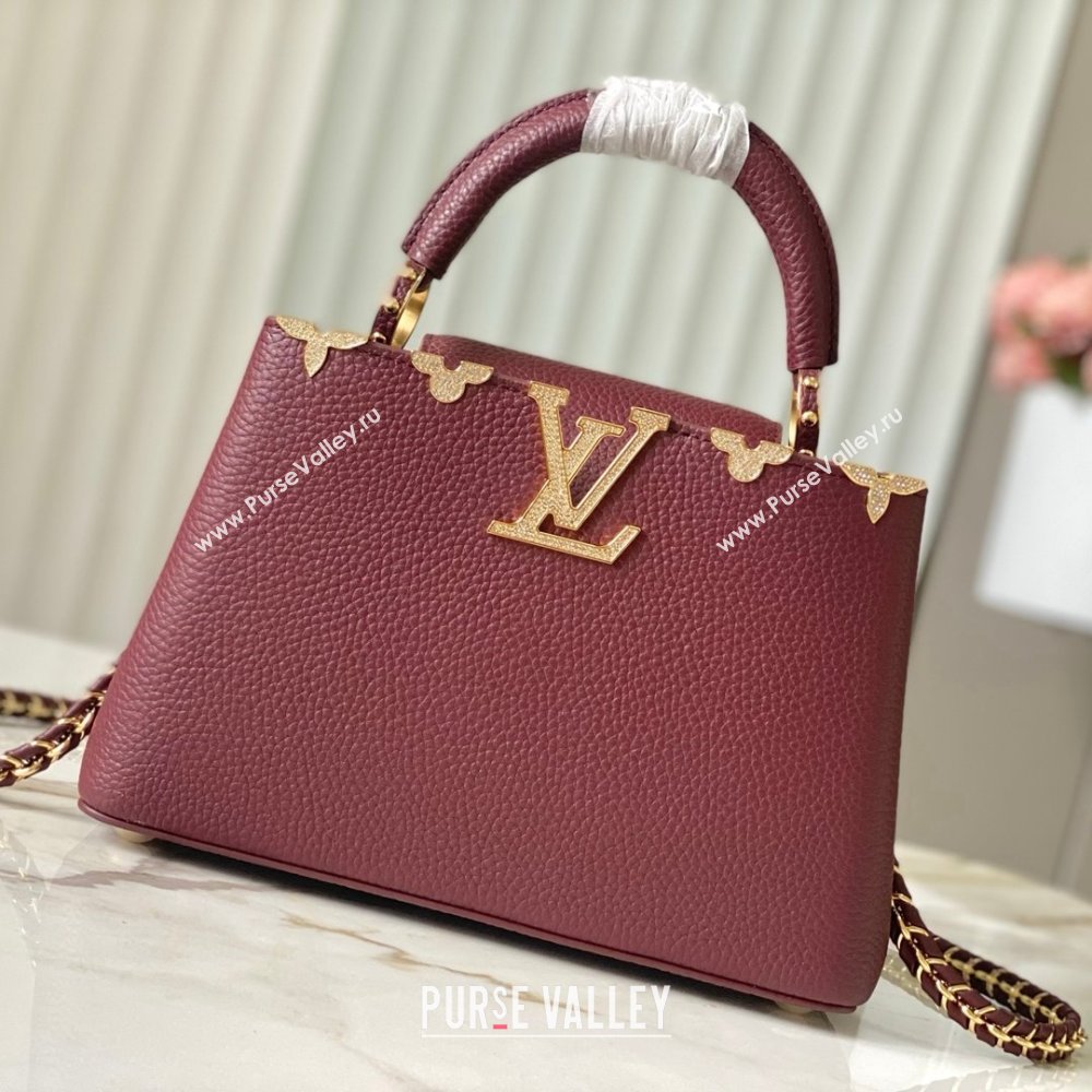 Louis Vuitton Capucines BB Bag with Strass Hardware in Burgundy Taurillon Leather M24583 2025 (K-25010717)