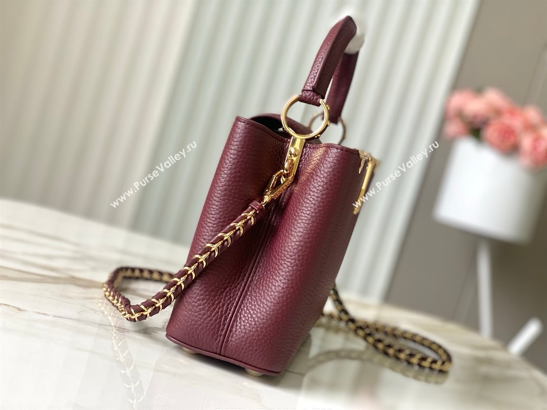 Louis Vuitton Capucines BB Bag with Strass Hardware in Burgundy Taurillon Leather M24583 2025 (K-25010717)