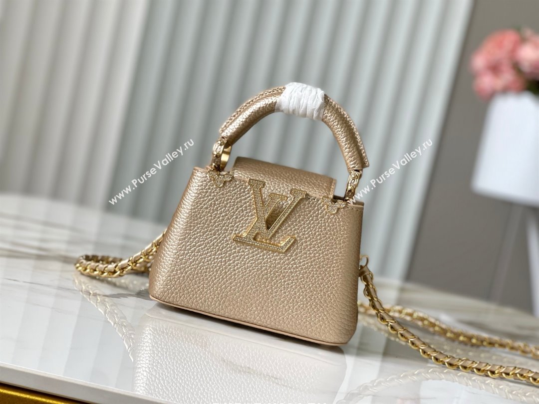 Louis Vuitton Capucines Nano Bag with Strass Hardware in Gold Taurillon Leather M24583 2025 (K-25011404)