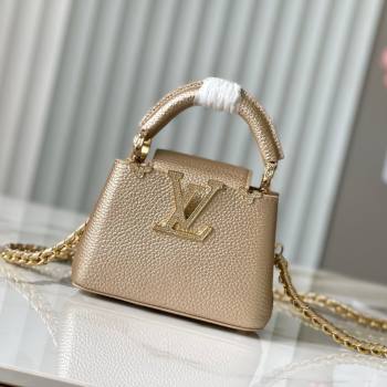 Louis Vuitton Capucines Nano Bag with Strass Hardware in Gold Taurillon Leather M24583 2025 (K-25011404)