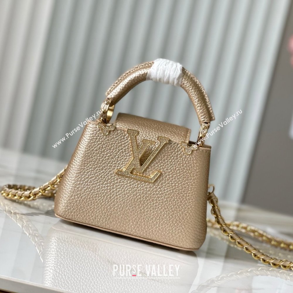 Louis Vuitton Capucines Nano Bag with Strass Hardware in Gold Taurillon Leather M24583 2025 (K-25011404)