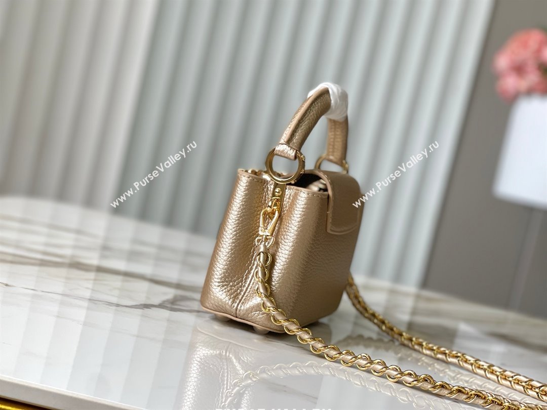 Louis Vuitton Capucines Nano Bag with Strass Hardware in Gold Taurillon Leather M24583 2025 (K-25011404)