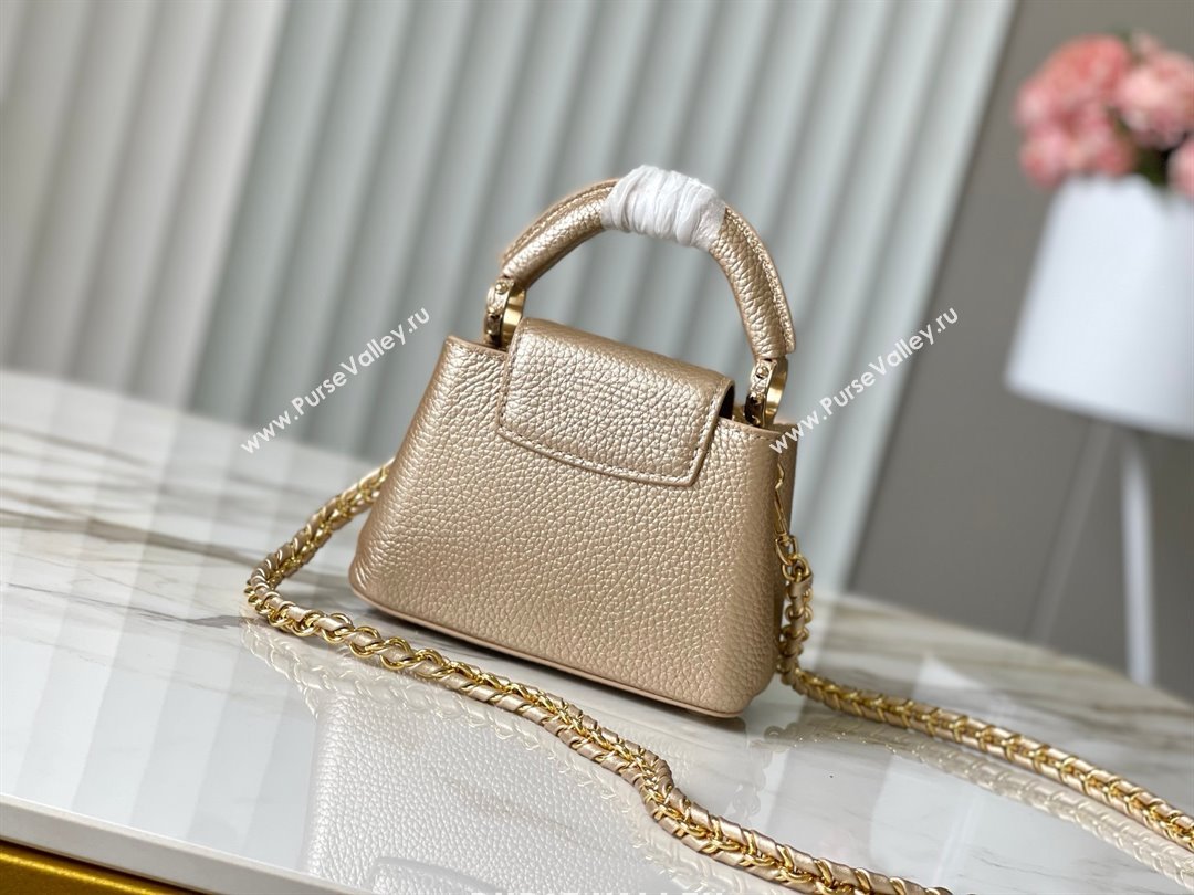 Louis Vuitton Capucines Nano Bag with Strass Hardware in Gold Taurillon Leather M24583 2025 (K-25011404)