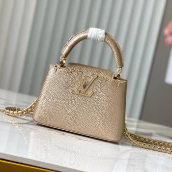 Louis Vuitton Capucines Mini Bag with Strass Hardware in Gold Taurillon Leather M24583 2025 (K-25011405)