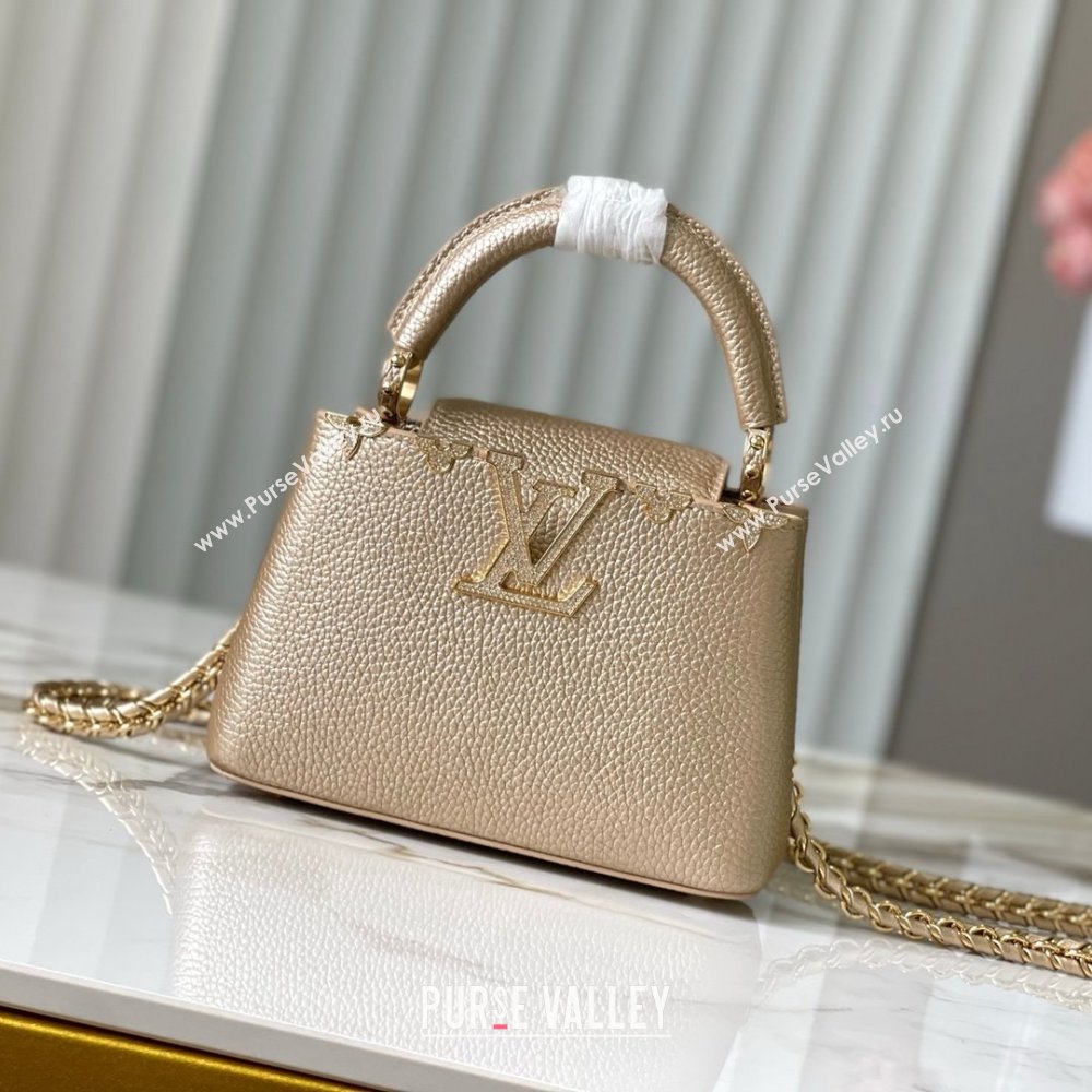 Louis Vuitton Capucines Mini Bag with Strass Hardware in Gold Taurillon Leather M24583 2025 (K-25011405)