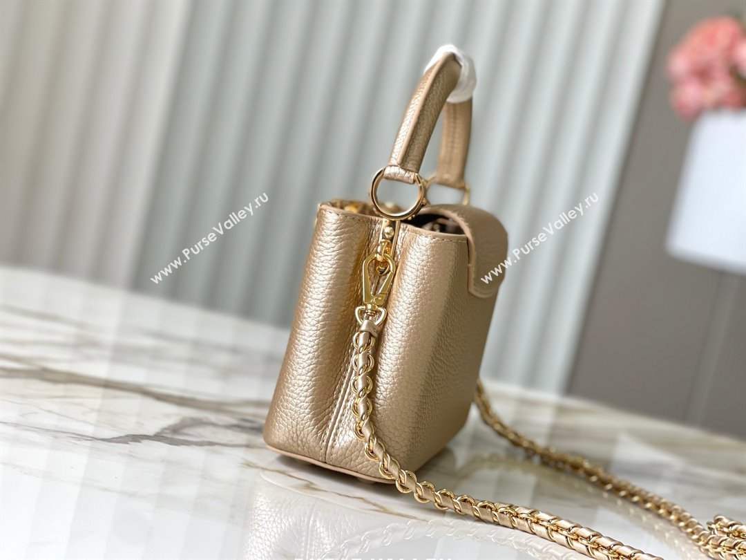 Louis Vuitton Capucines Mini Bag with Strass Hardware in Gold Taurillon Leather M24583 2025 (K-25011405)