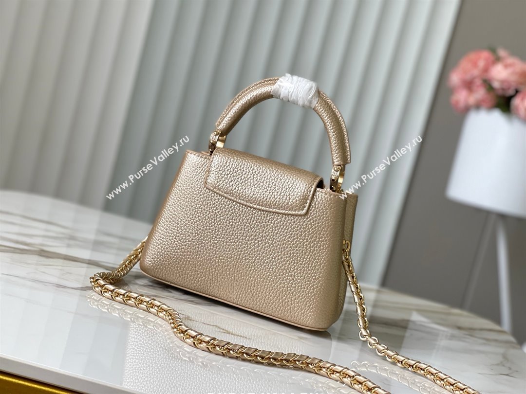 Louis Vuitton Capucines Mini Bag with Strass Hardware in Gold Taurillon Leather M24583 2025 (K-25011405)