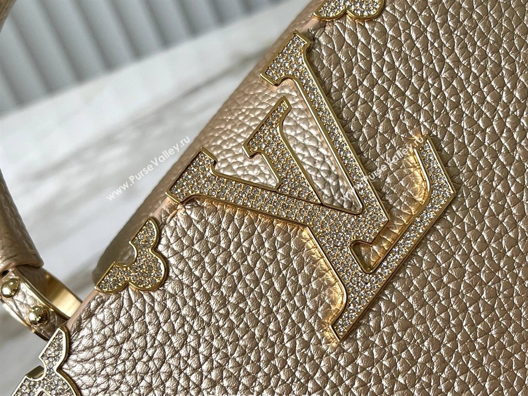 Louis Vuitton Capucines Mini Bag with Strass Hardware in Gold Taurillon Leather M24583 2025 (K-25011405)