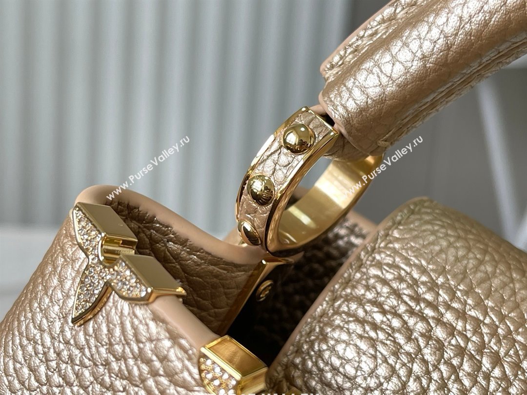 Louis Vuitton Capucines Mini Bag with Strass Hardware in Gold Taurillon Leather M24583 2025 (K-25011405)