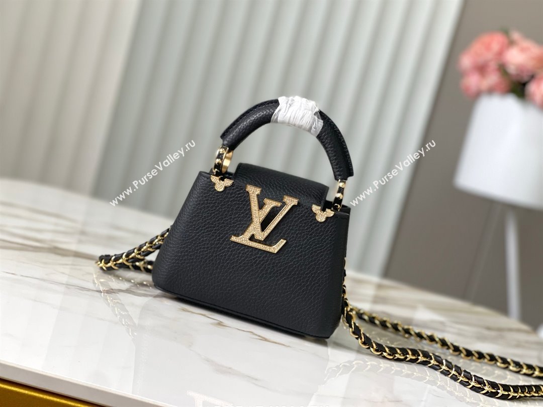 Louis Vuitton Capucines Nano Bag with Strass Hardware in Black Taurillon Leather M24583 2025 (K-25011407)