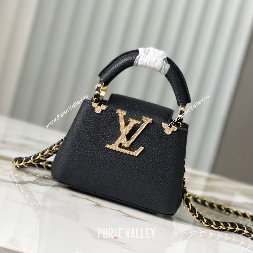 Louis Vuitton Capucines Nano Bag with Strass Hardware in Black Taurillon Leather M24583 2025 (K-25011407)