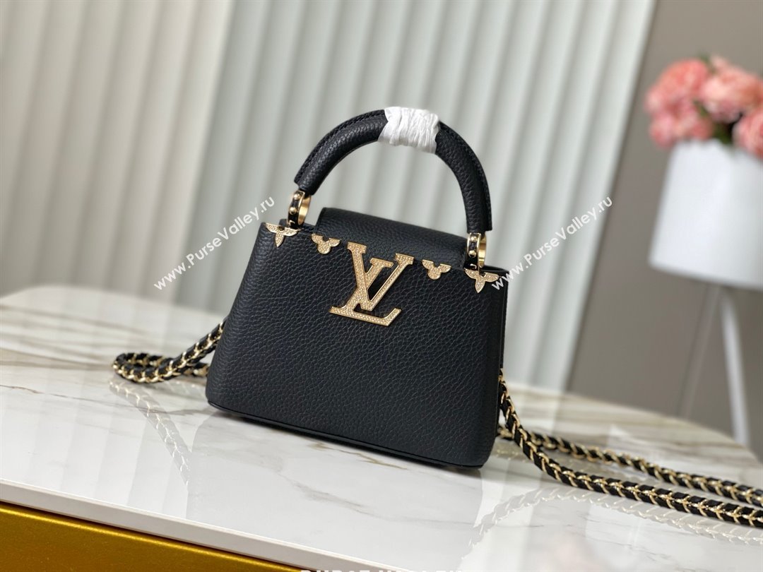 Louis Vuitton Capucines Mini Bag with Strass Hardware in Black Taurillon Leather M24583 2025 (K-25011408)
