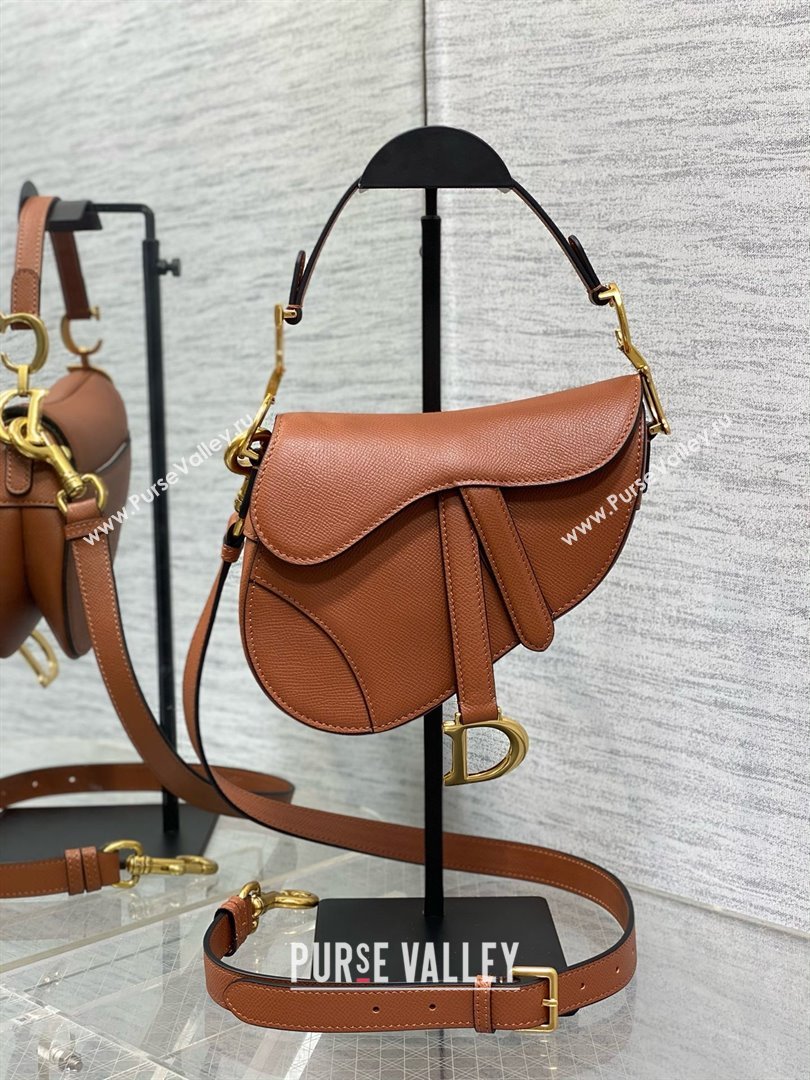 Dior Mini Saddle Bag with Strap in Grained Calfskin Caramel 2025 (XXG-25010718)