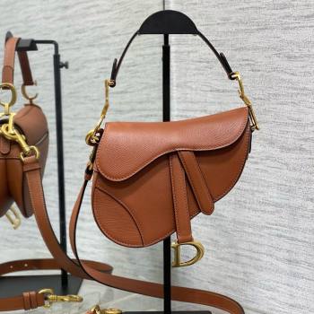 Dior Mini Saddle Bag with Strap in Grained Calfskin Caramel 2025 (XXG-25010718)