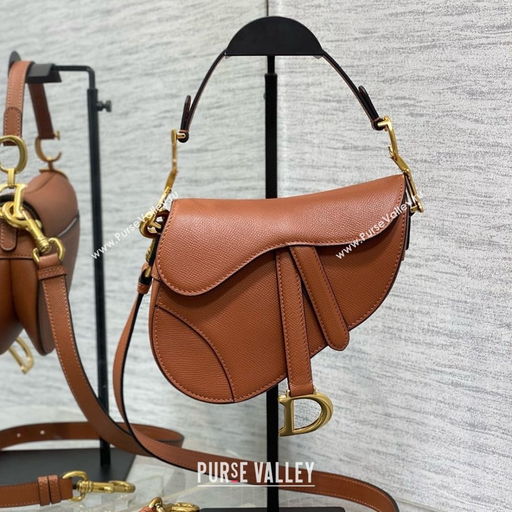 Dior Mini Saddle Bag with Strap in Grained Calfskin Caramel 2025 (XXG-25010718)