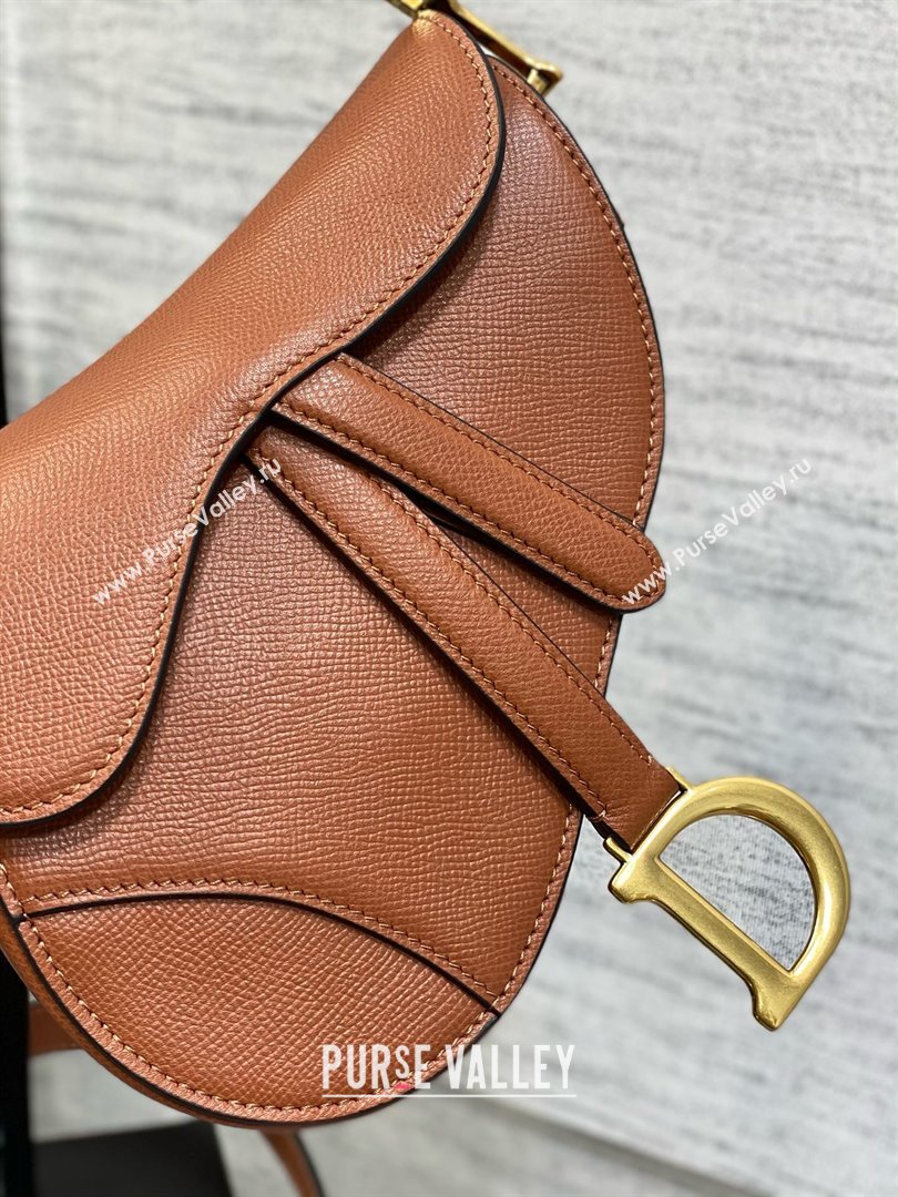 Dior Mini Saddle Bag with Strap in Grained Calfskin Caramel 2025 (XXG-25010718)