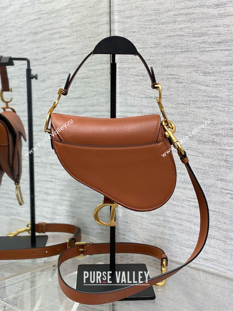 Dior Mini Saddle Bag with Strap in Grained Calfskin Caramel 2025 (XXG-25010718)