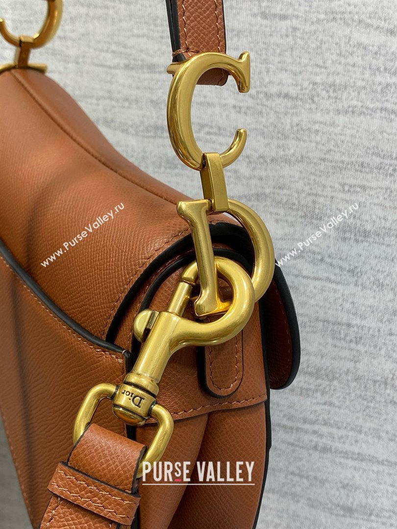 Dior Mini Saddle Bag with Strap in Grained Calfskin Caramel 2025 (XXG-25010718)