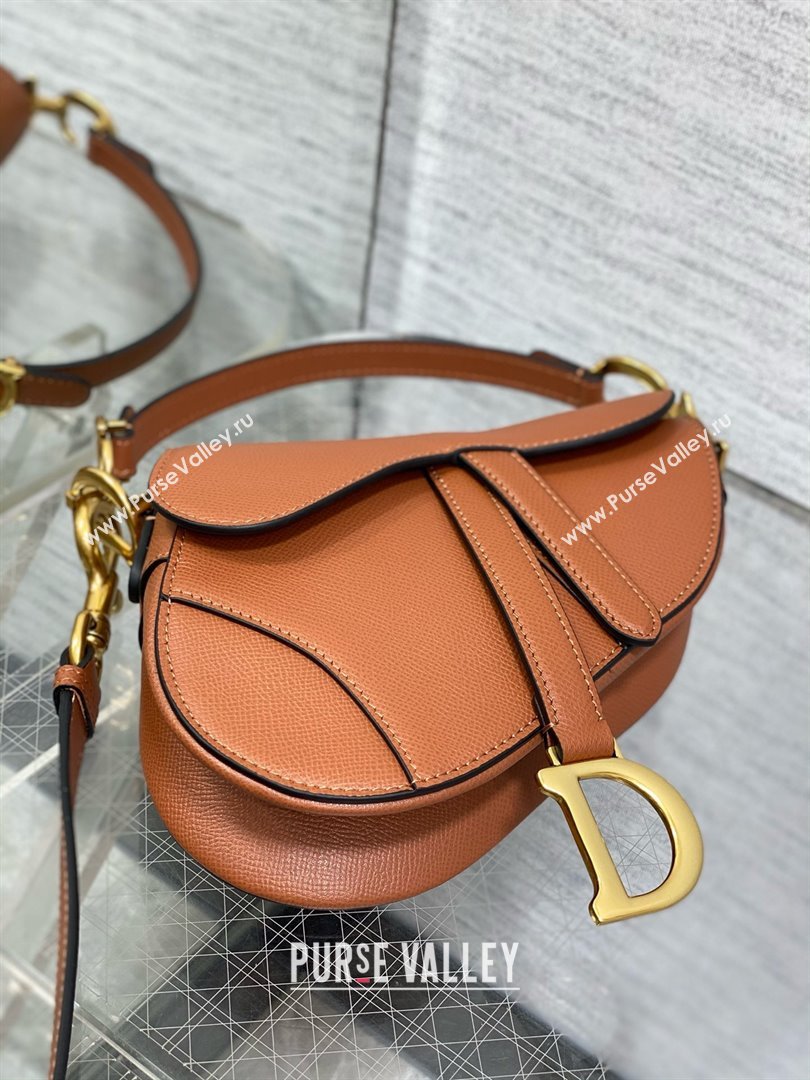 Dior Mini Saddle Bag with Strap in Grained Calfskin Caramel 2025 (XXG-25010718)