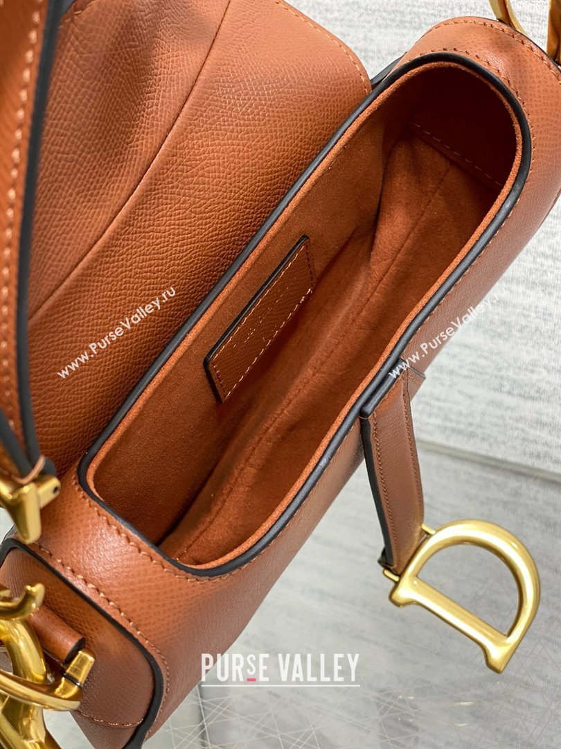 Dior Mini Saddle Bag with Strap in Grained Calfskin Caramel 2025 (XXG-25010718)