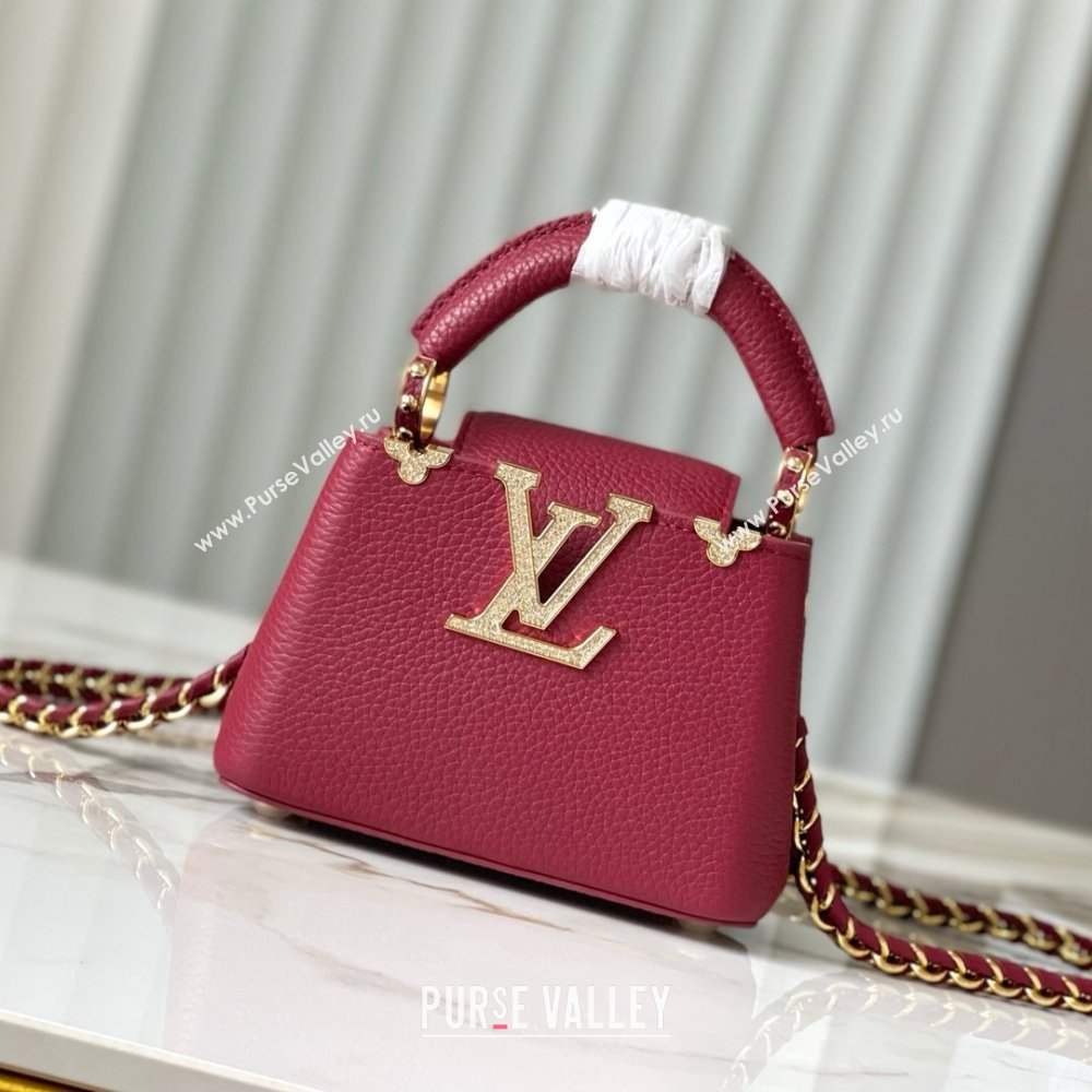 Louis Vuitton Capucines Nano Bag with Strass Hardware in Taurillon Leather M24583 Deep Red 2025 (K-25011401)