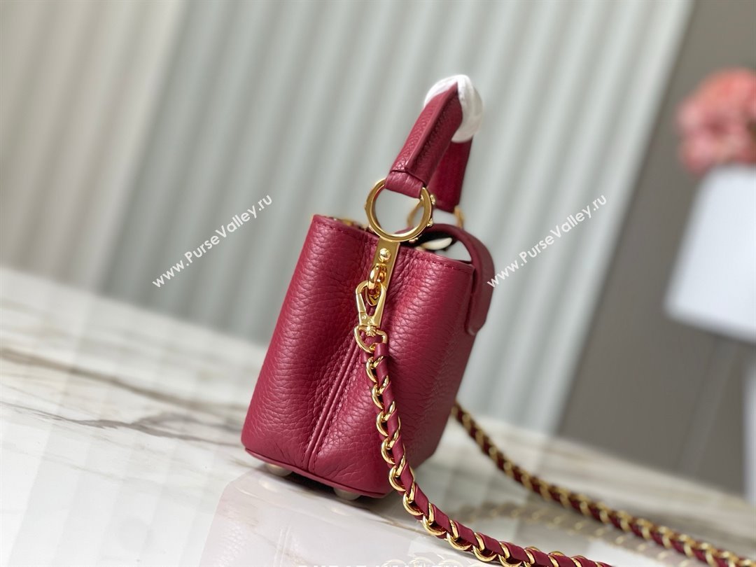 Louis Vuitton Capucines Nano Bag with Strass Hardware in Taurillon Leather M24583 Deep Red 2025 (K-25011401)