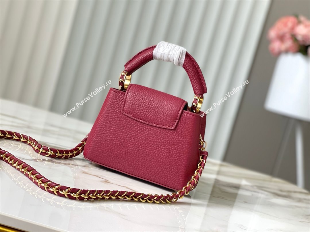 Louis Vuitton Capucines Nano Bag with Strass Hardware in Taurillon Leather M24583 Deep Red 2025 (K-25011401)