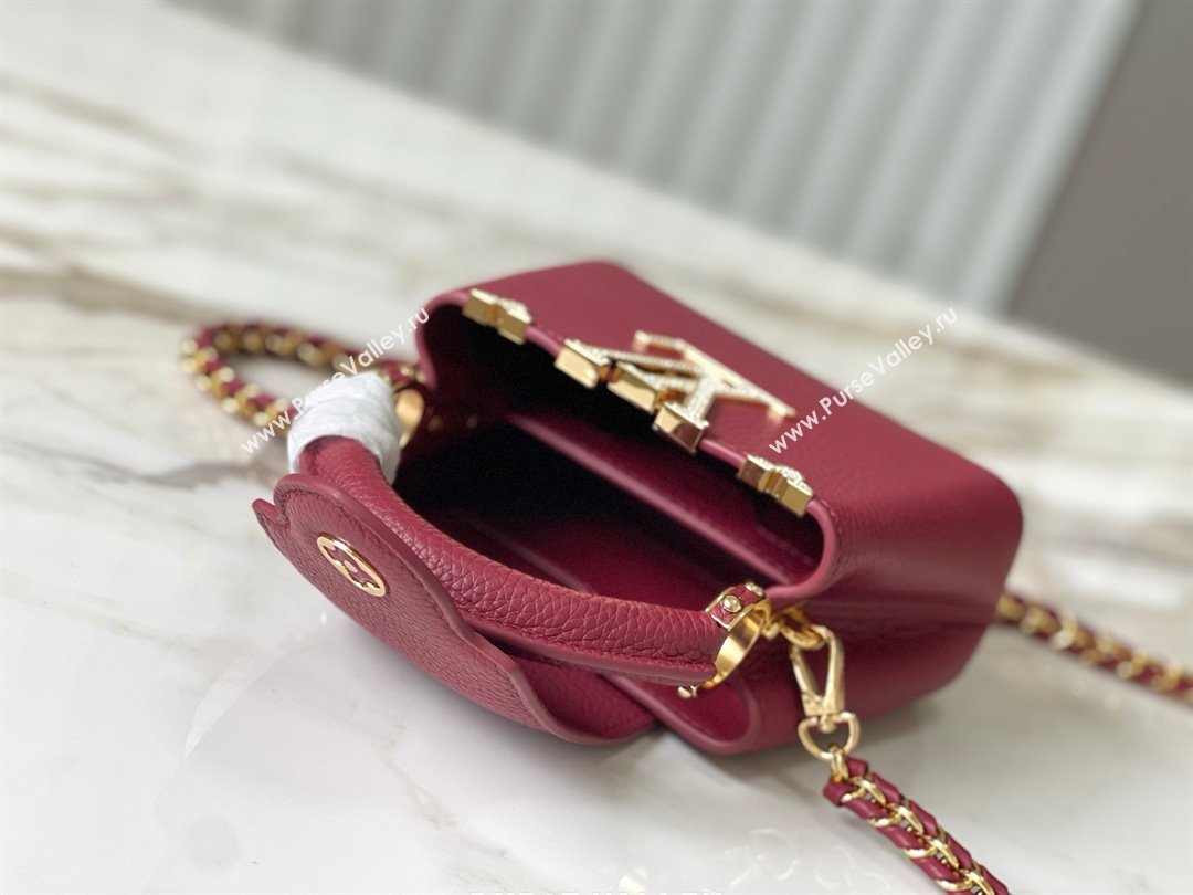 Louis Vuitton Capucines Nano Bag with Strass Hardware in Taurillon Leather M24583 Deep Red 2025 (K-25011401)