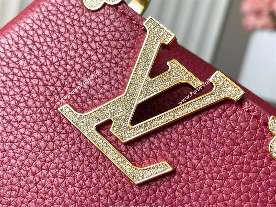 Louis Vuitton Capucines Nano Bag with Strass Hardware in Taurillon Leather M24583 Deep Red 2025 (K-25011401)