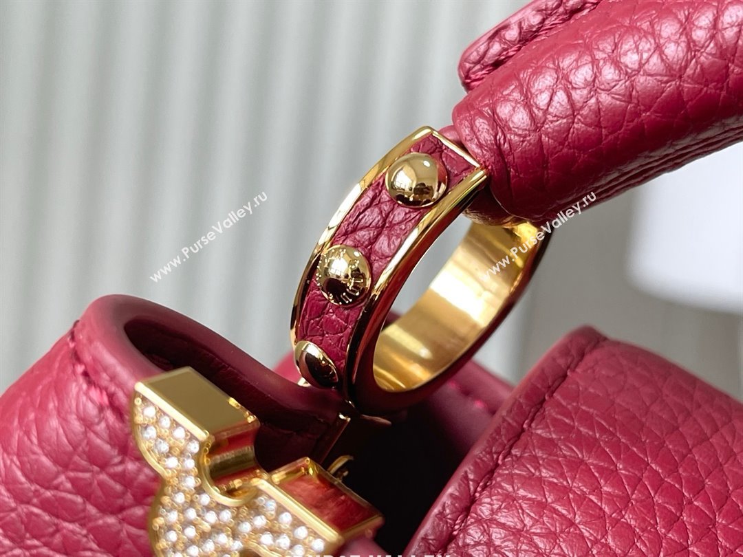 Louis Vuitton Capucines Nano Bag with Strass Hardware in Taurillon Leather M24583 Deep Red 2025 (K-25011401)