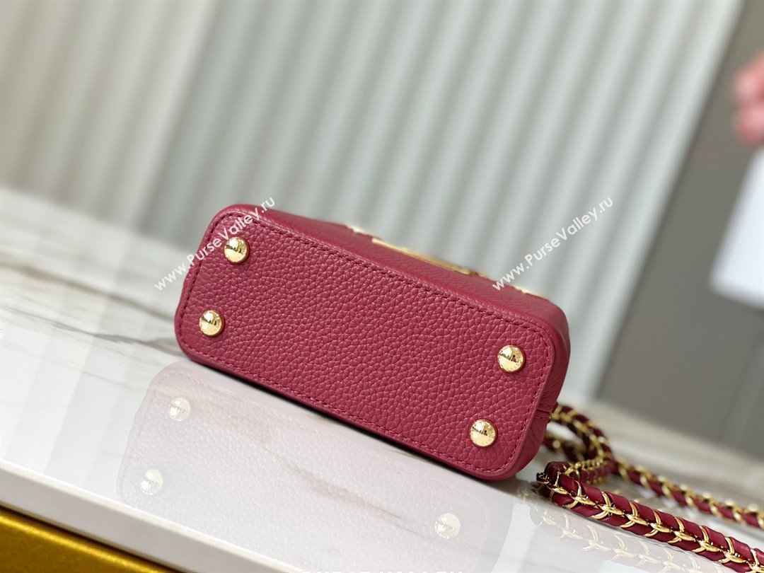 Louis Vuitton Capucines Nano Bag with Strass Hardware in Taurillon Leather M24583 Deep Red 2025 (K-25011401)