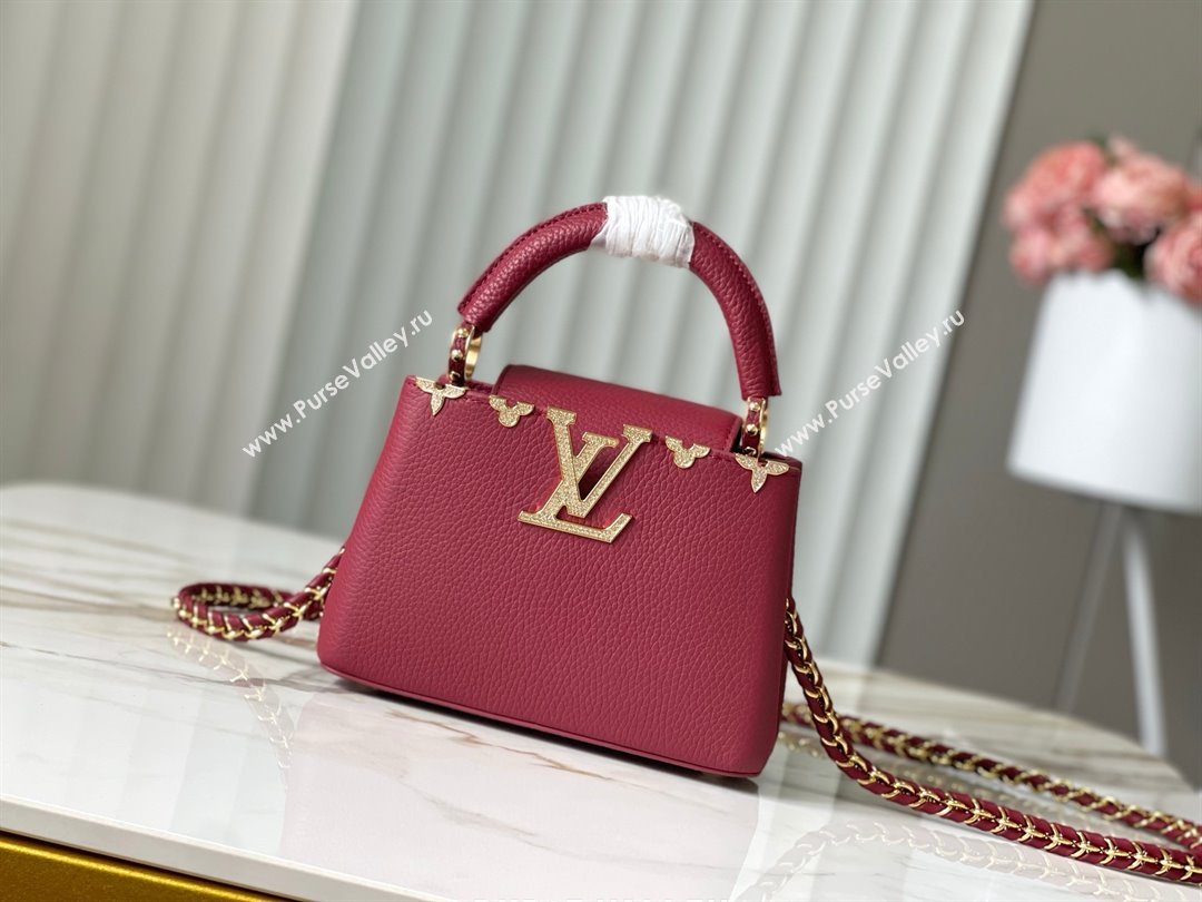 Louis Vuitton Capucines Mini Bag with Strass Hardware in Taurillon Leather Deep Red M24583 2025 (K-25011402)