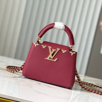 Louis Vuitton Capucines Mini Bag with Strass Hardware in Taurillon Leather Deep Red M24583 2025 (K-25011402)