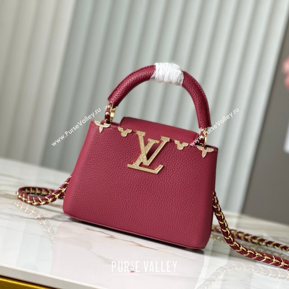 Louis Vuitton Capucines Mini Bag with Strass Hardware in Taurillon Leather Deep Red M24583 2025 (K-25011402)