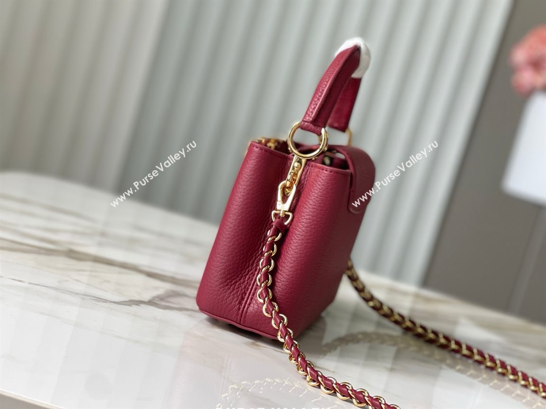 Louis Vuitton Capucines Mini Bag with Strass Hardware in Taurillon Leather Deep Red M24583 2025 (K-25011402)