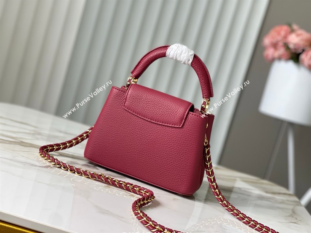 Louis Vuitton Capucines Mini Bag with Strass Hardware in Taurillon Leather Deep Red M24583 2025 (K-25011402)