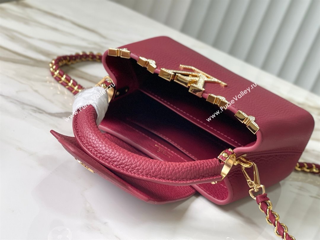 Louis Vuitton Capucines Mini Bag with Strass Hardware in Taurillon Leather Deep Red M24583 2025 (K-25011402)