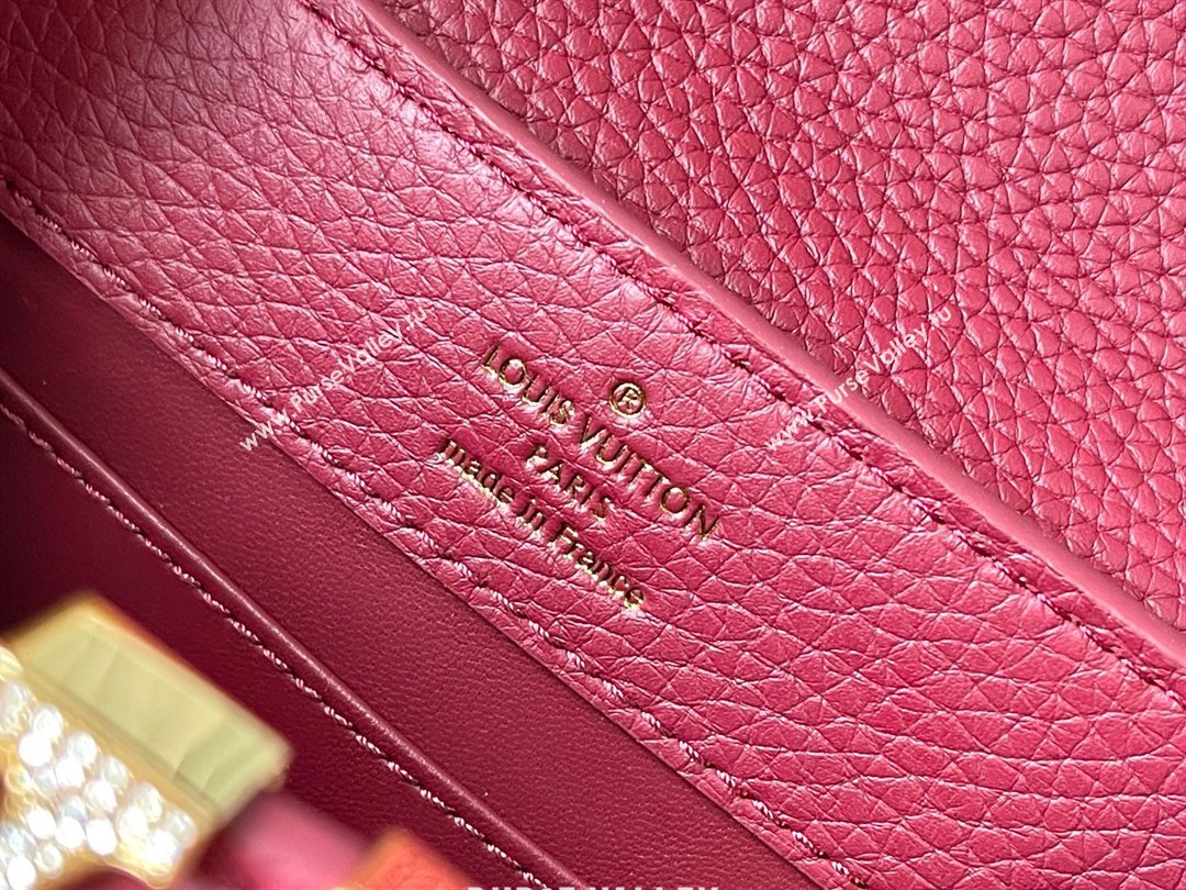 Louis Vuitton Capucines Mini Bag with Strass Hardware in Taurillon Leather Deep Red M24583 2025 (K-25011402)