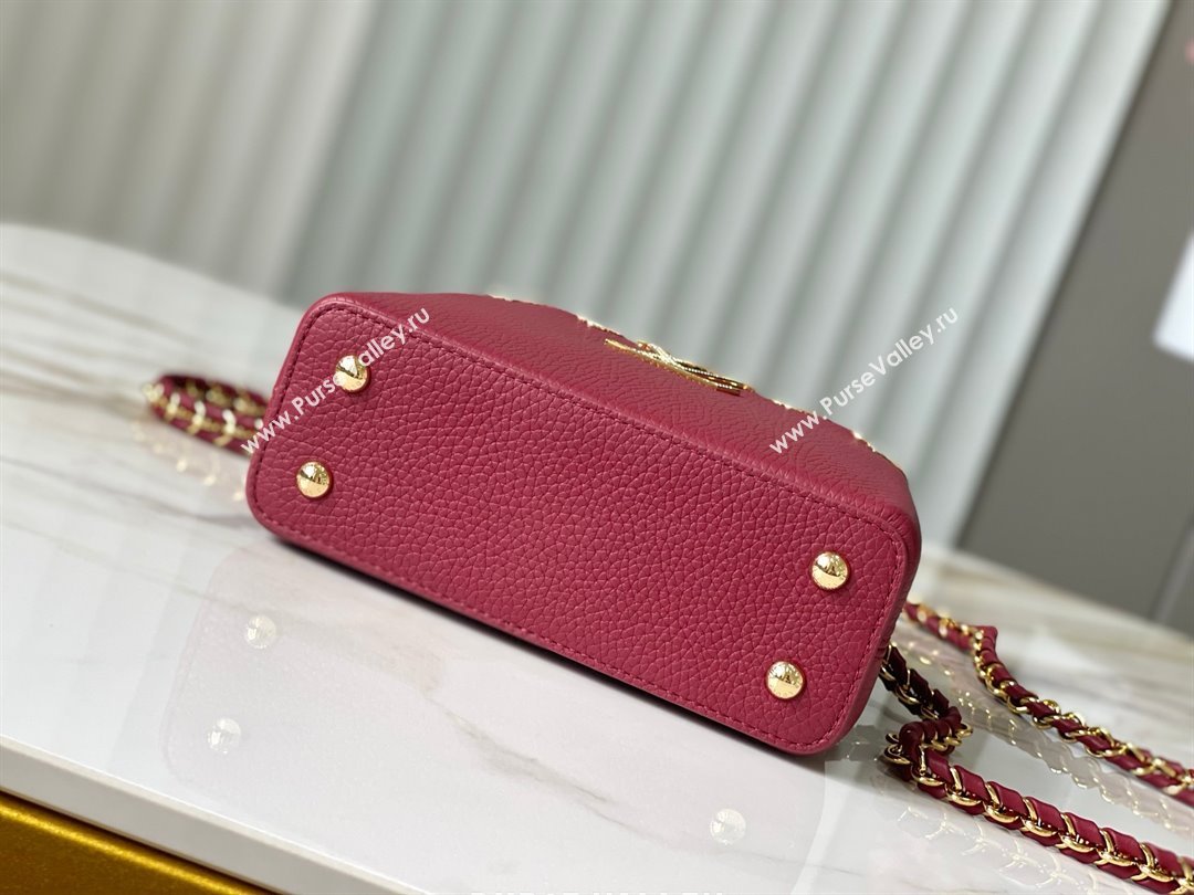 Louis Vuitton Capucines Mini Bag with Strass Hardware in Taurillon Leather Deep Red M24583 2025 (K-25011402)