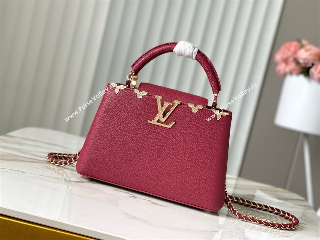 Louis Vuitton Capucines BB Bag with Strass Hardware in Taurillon Leather M24583 Deep Red 2025 (K-25011403)